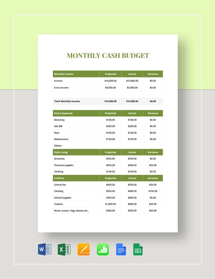monthly cash budget