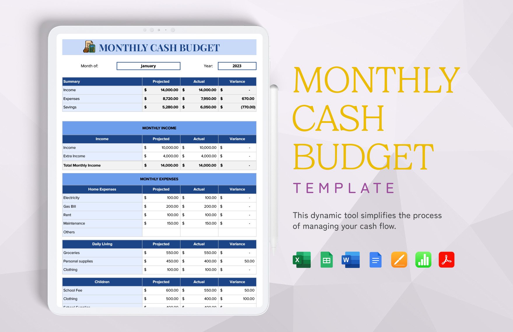 Monthly Cash Budget Template in Word, Google Docs, Excel, PDF, Google Sheets, Apple Pages, Apple Numbers