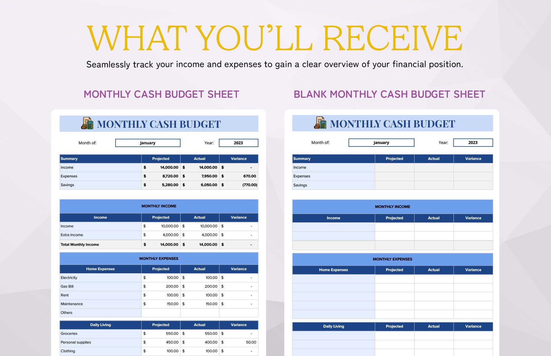 Monthly Cash Budget Template