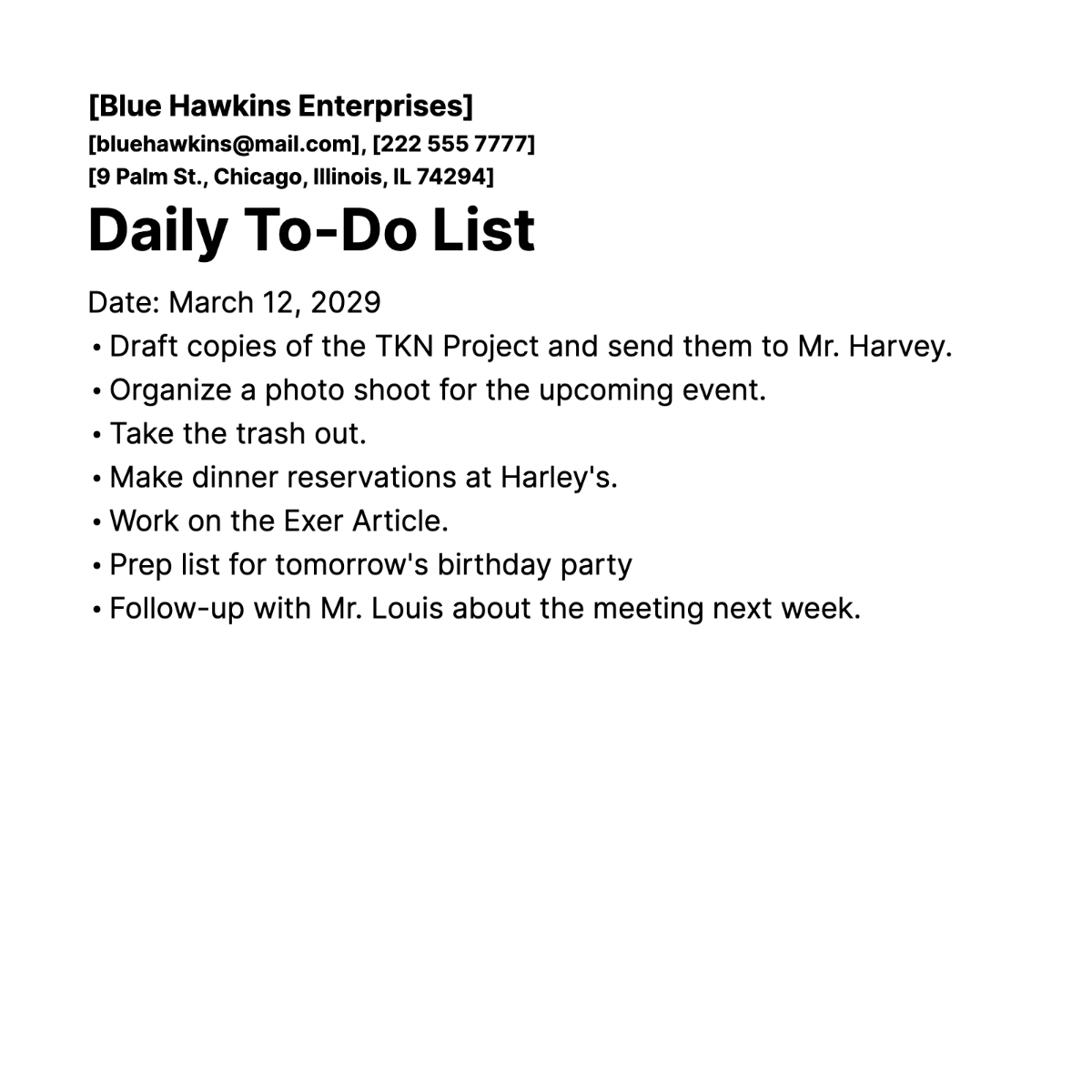 Free Daily To Do List Planner Template