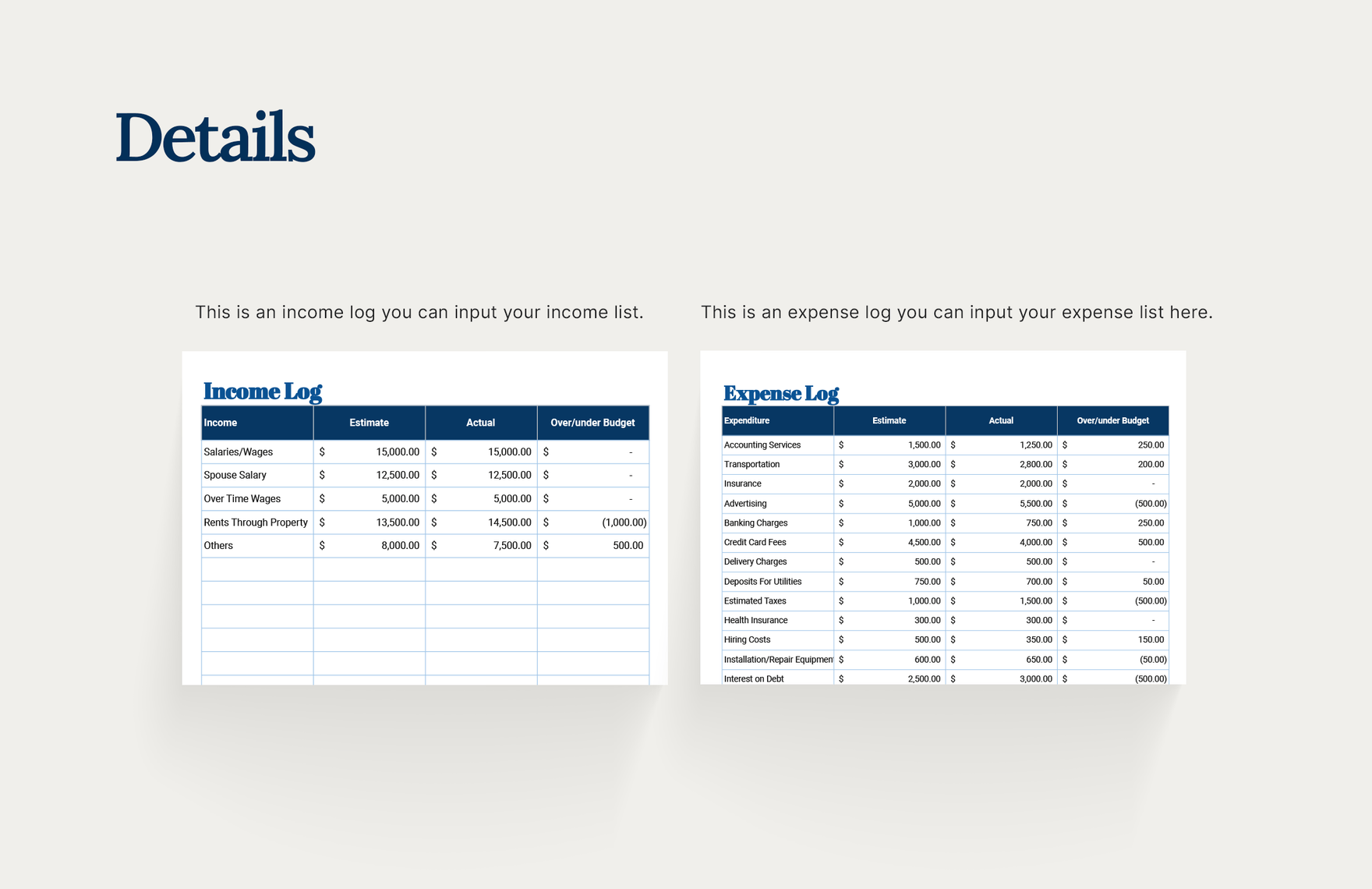 Monthly Financial Budget Template