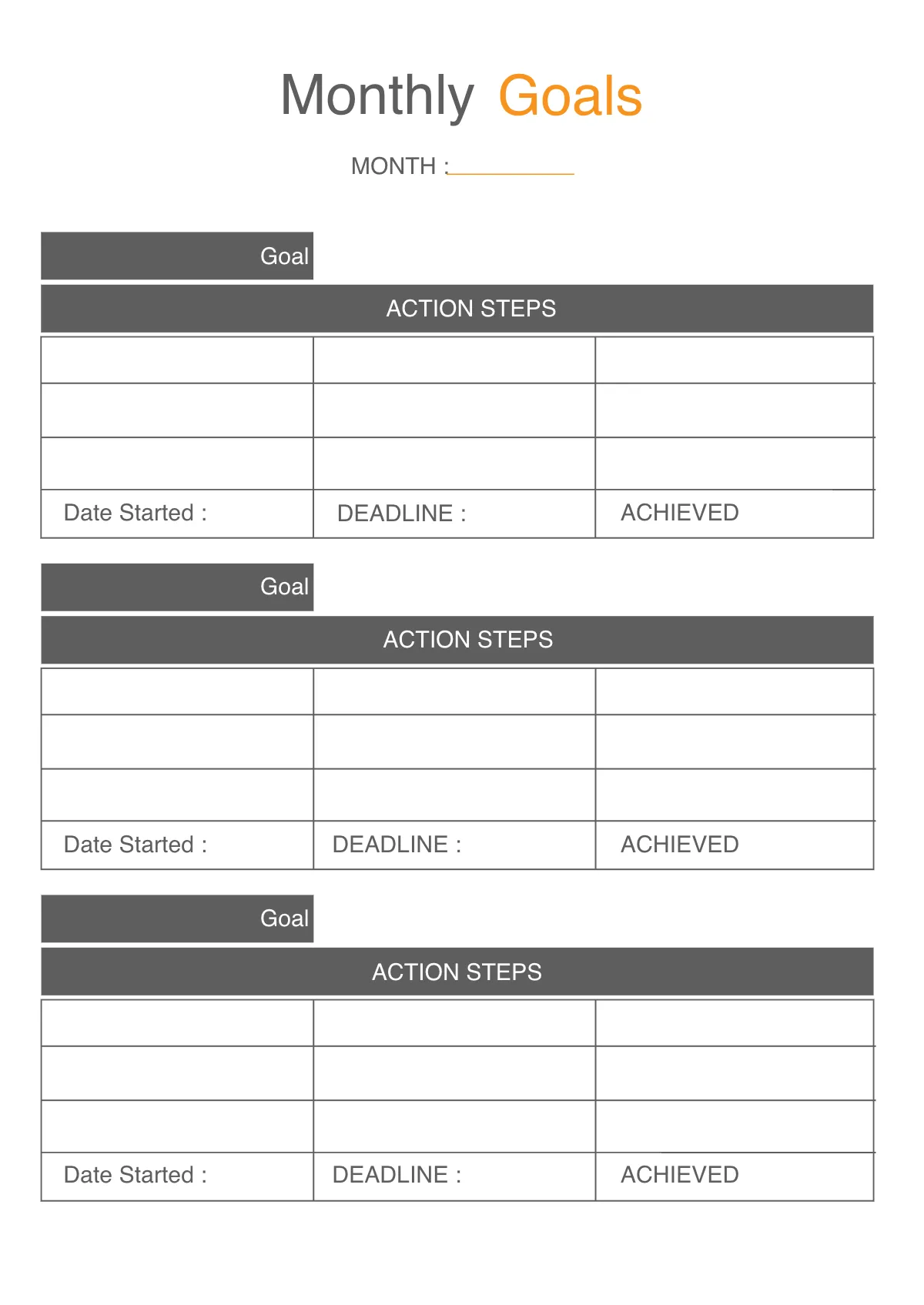 Free Editable Goal Planner Template to Edit Online