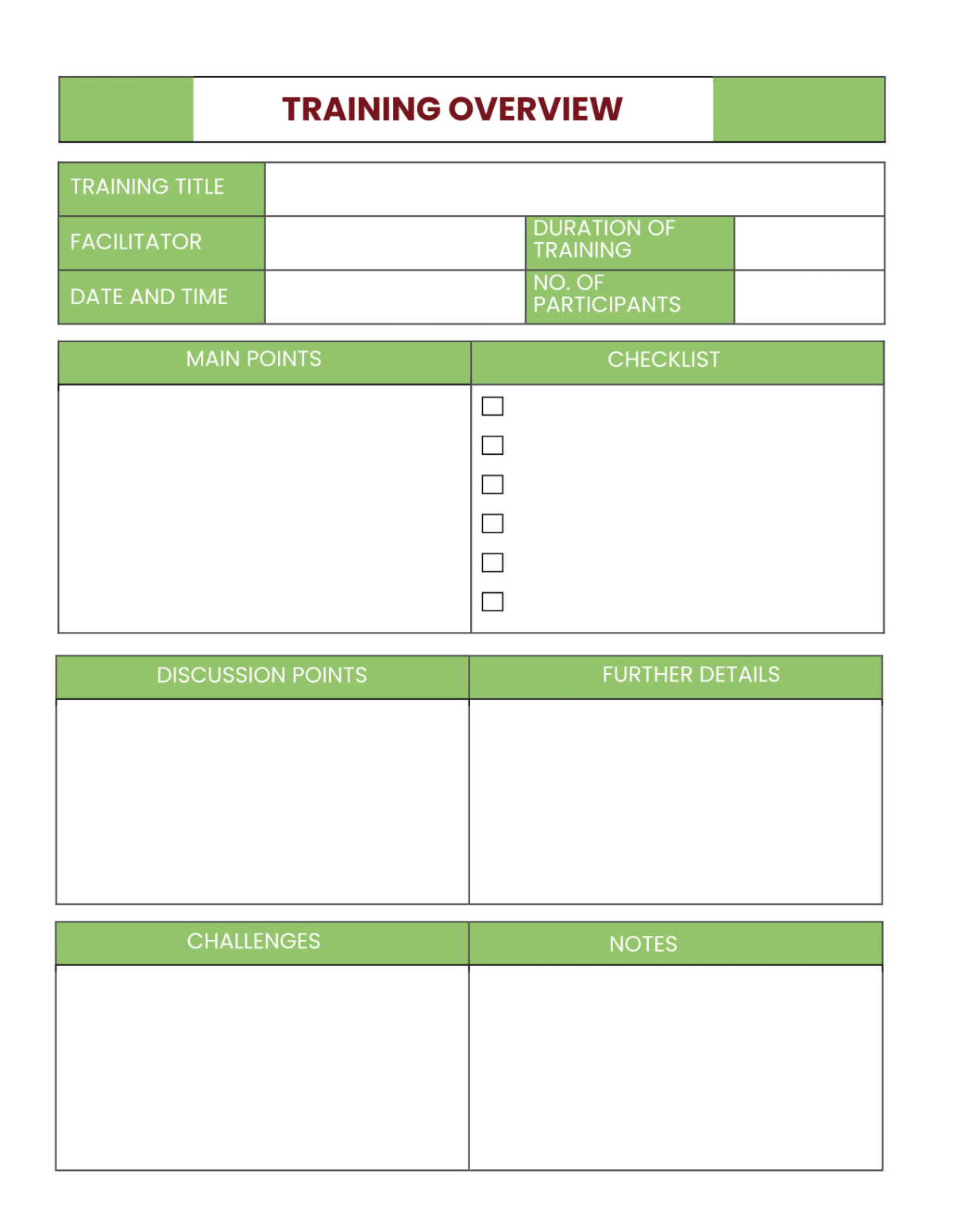 Free Sample Training Planner Template to Edit Online