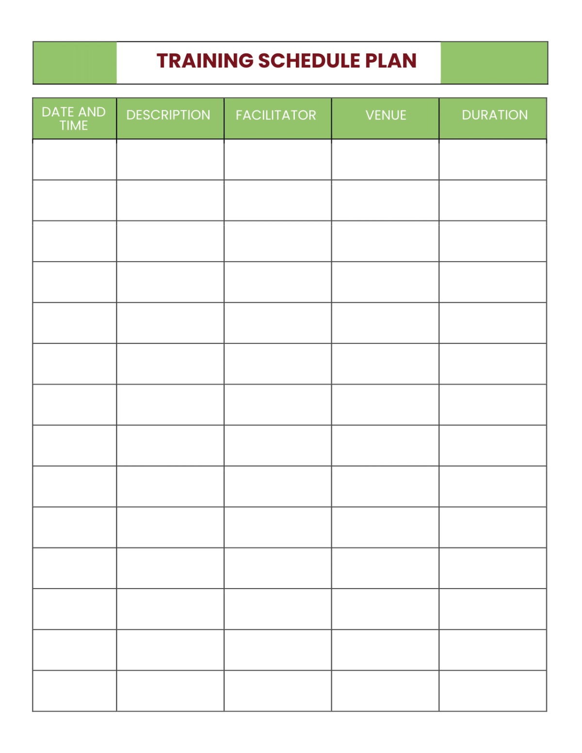 Free Sample Training Planner Template to Edit Online