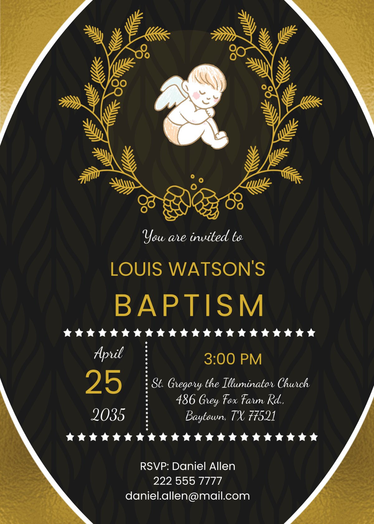 Gold Foil Baptism Invitation