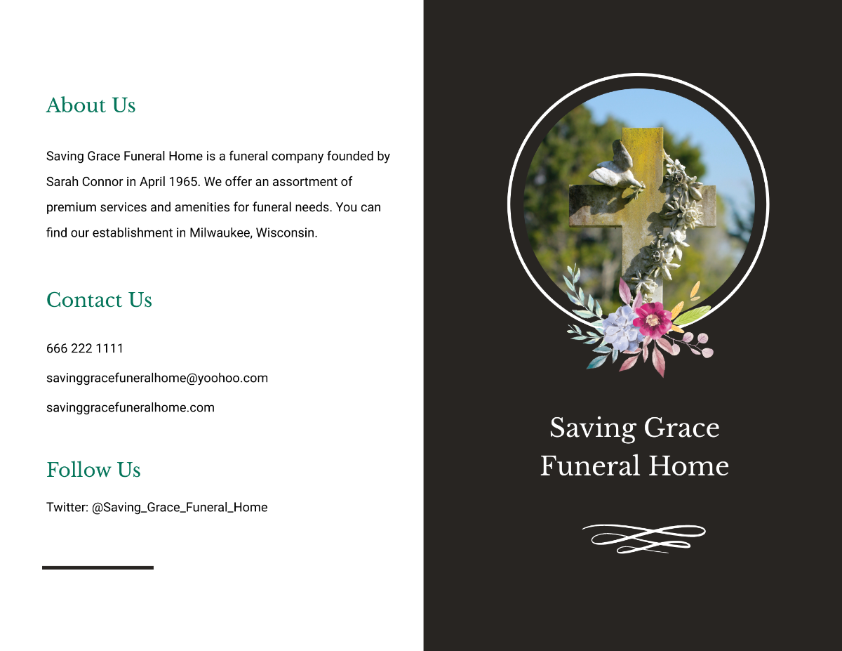 Minimalistic Funeral Obituary Bi-Fold Brochure Template