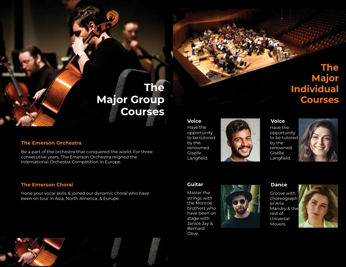 Free Music Academy Bi-Fold Brochure Template to Edit Online