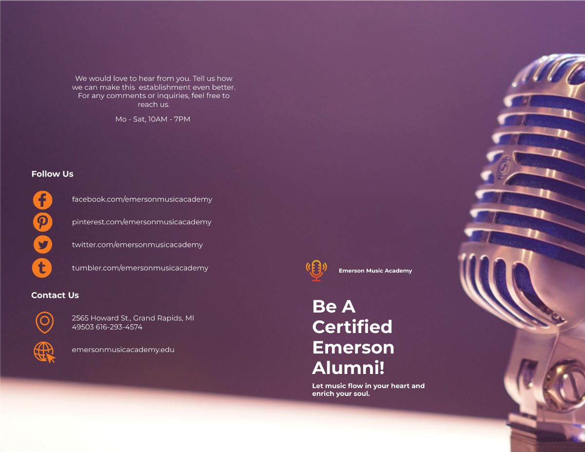 Music Academy Bi-Fold Brochure Template - Edit Online & Download