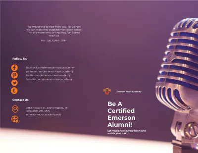 Free Music Academy Bi-Fold Brochure Template to Edit Online