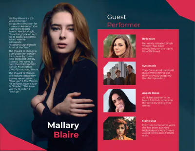 Free Music Concert Bi-Fold Brochure Template to Edit Online