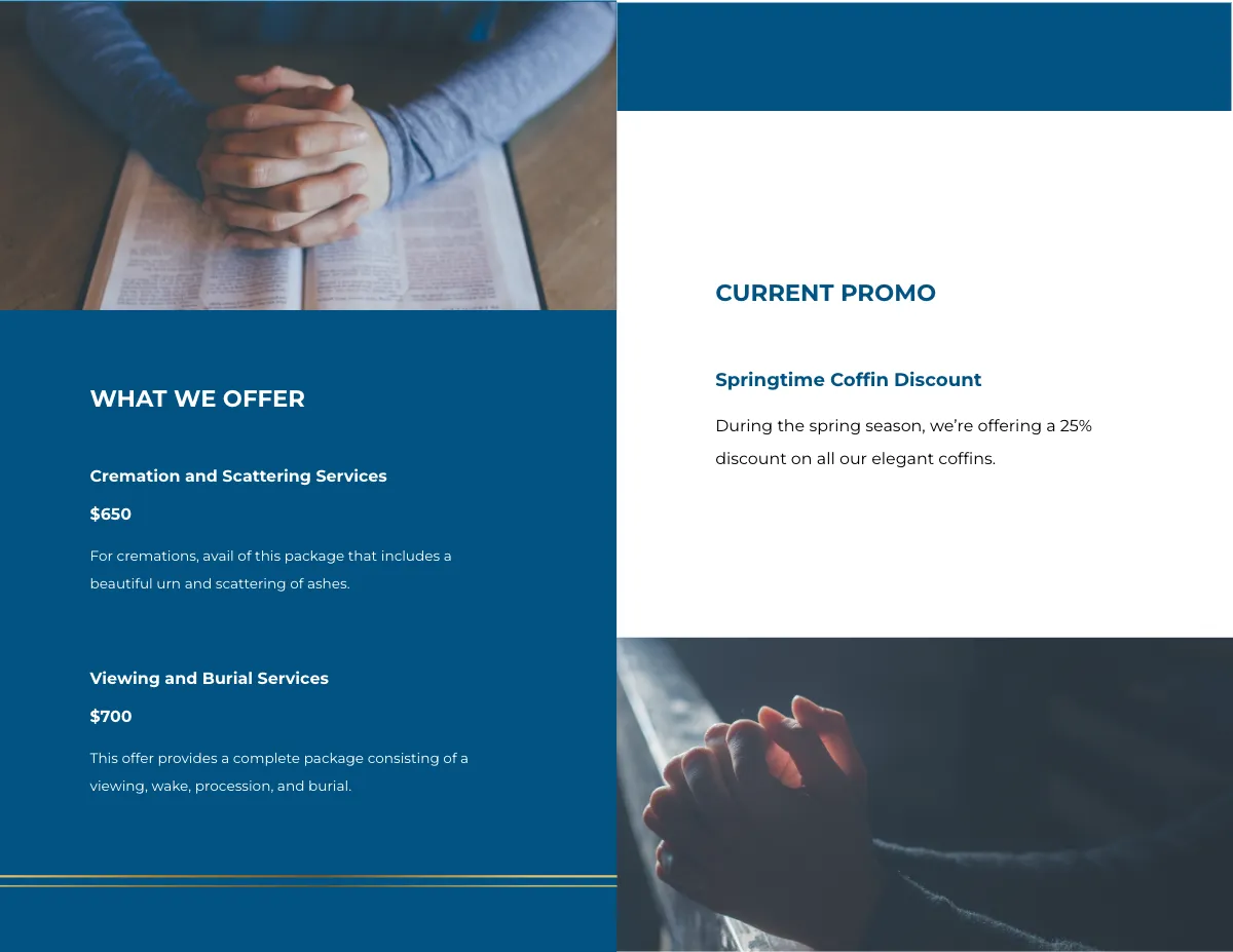Free Printable Funeral Home Bi-Fold Brochure Template to Edit Online