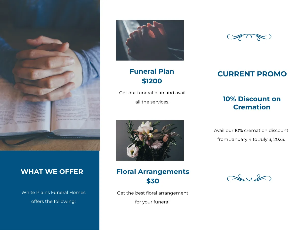 Free Printable Funeral Home Tri-Fold Brochure Template to Edit Online