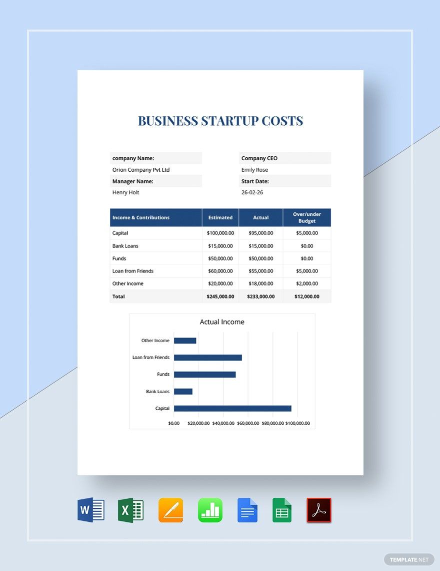 Free Simple Business Start Up Costs Template