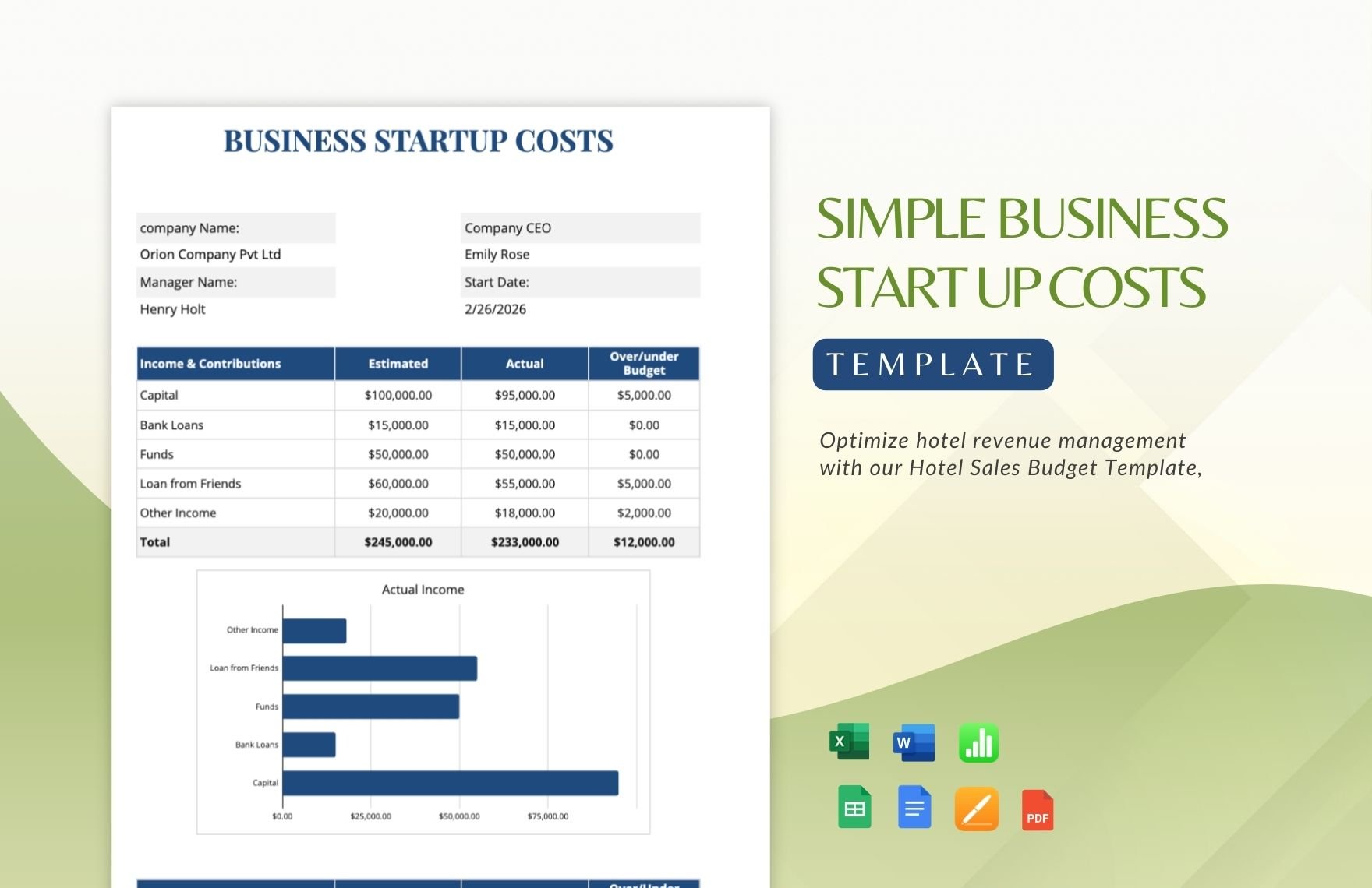 Simple Business Start Up Costs Template