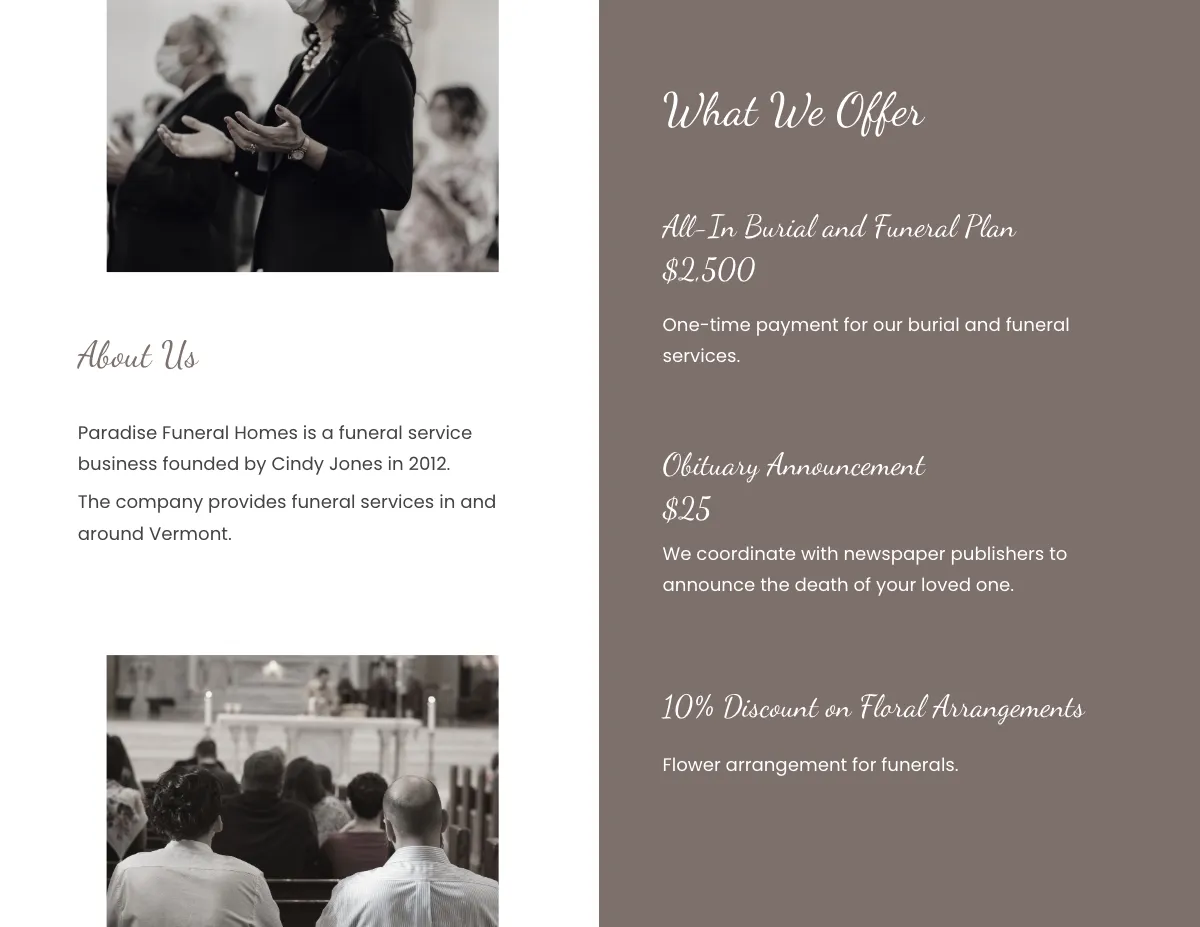 Free Sample Burial Funeral Bi-Fold Brochure Template to Edit Online