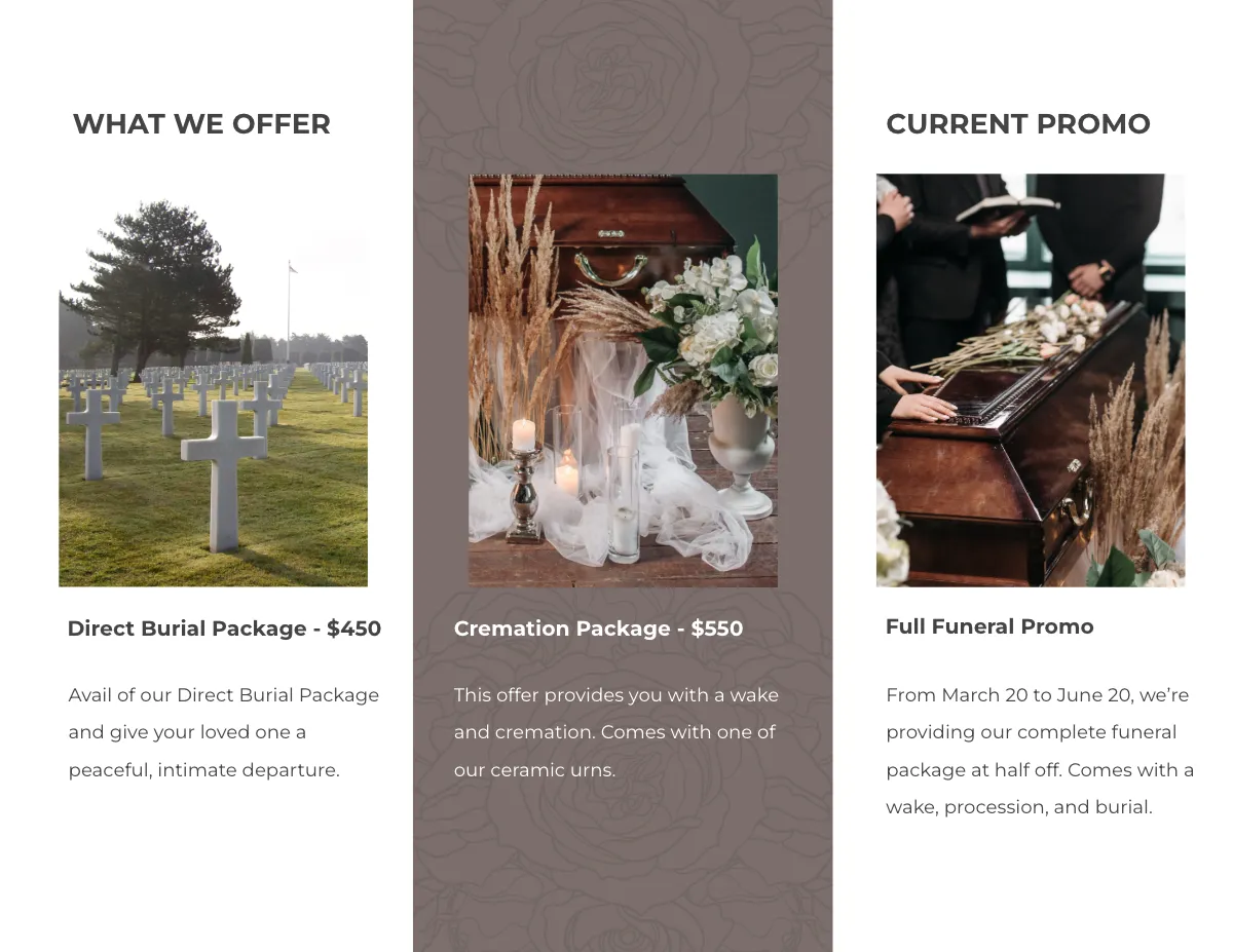 Free Sample Burial Funeral Tri-Fold Brochure Template to Edit Online