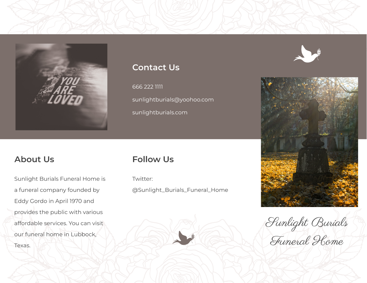 Sample Burial Funeral Tri-Fold Brochure Template