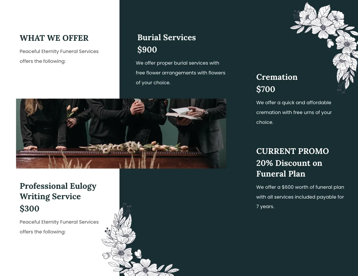 Free Sample Funeral Memorial Tri-Fold Brochure Template to Edit Online