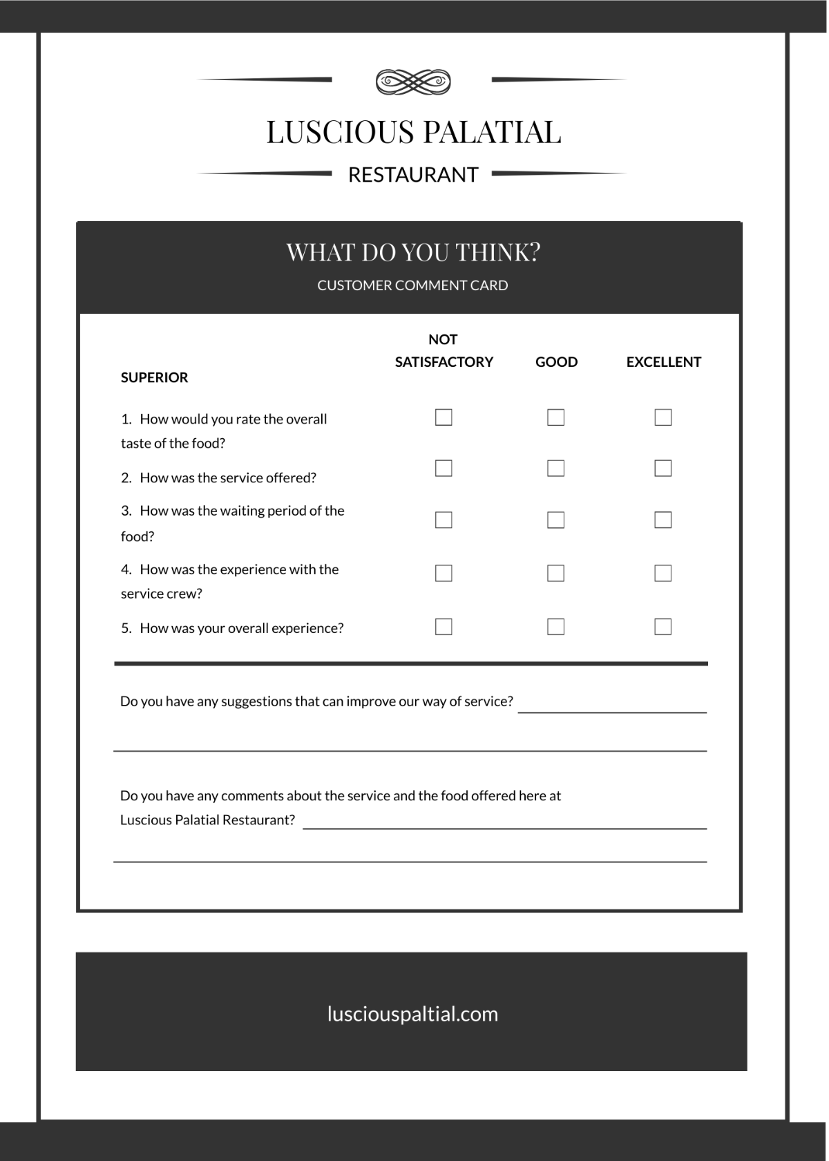 Customer Comment Card Template