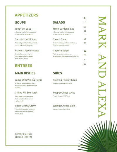 Free Philippine Wedding Menu Template to Edit Online