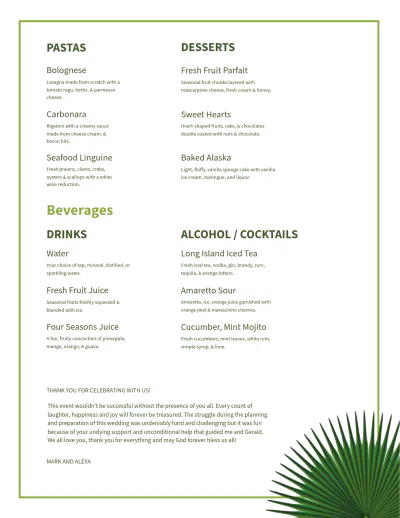 Free Philippine Wedding Menu Template to Edit Online