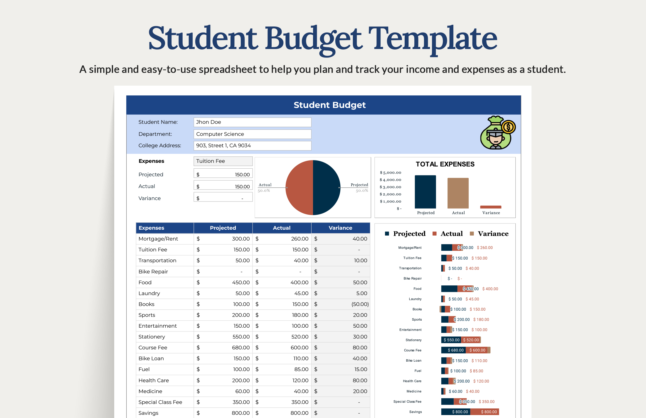 Student Budget Template Download in Word, Google Docs, Excel, PDF