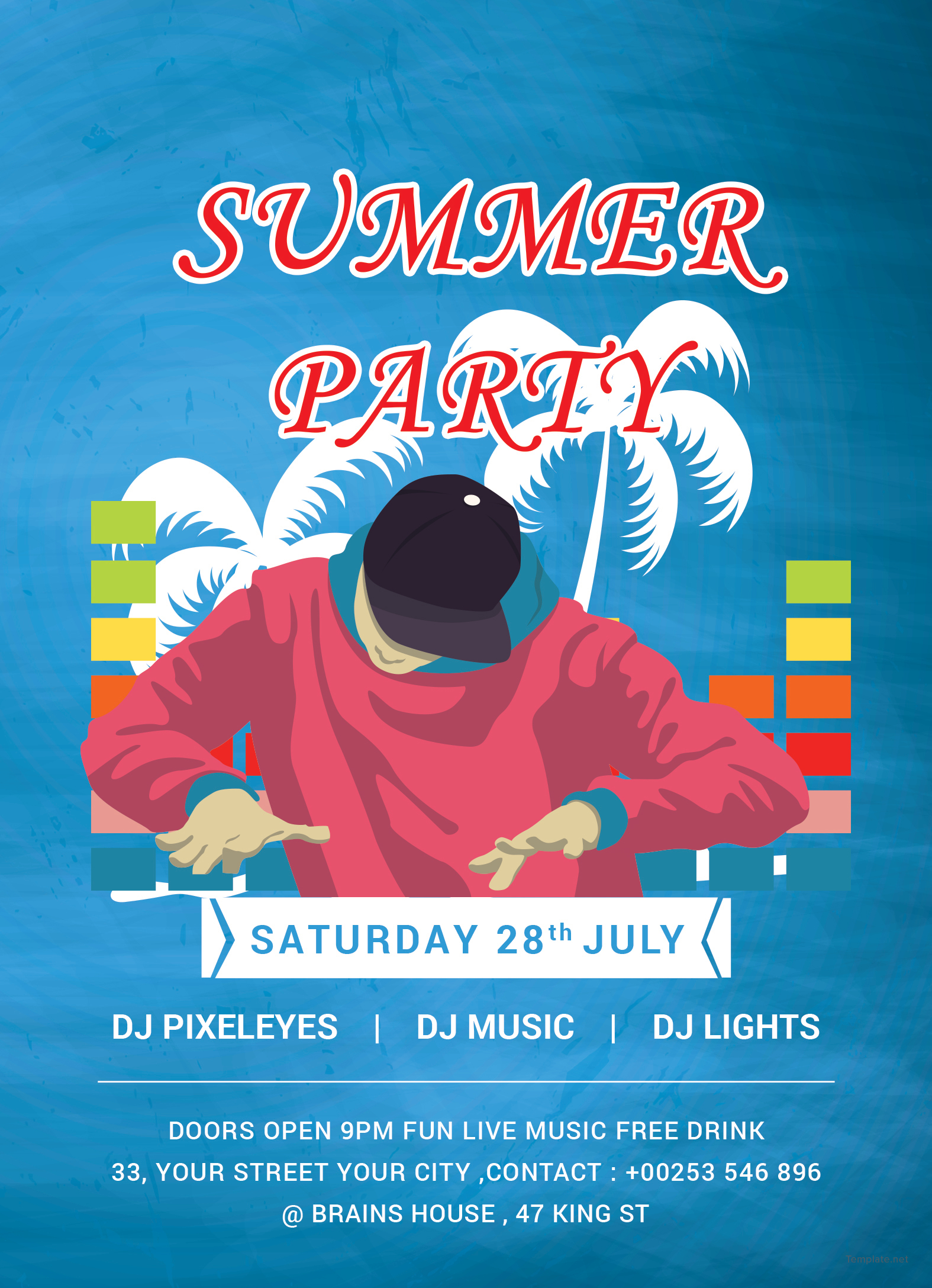 Free DJ Summer Party Invitation Template In Adobe Photoshop Illustrator Template