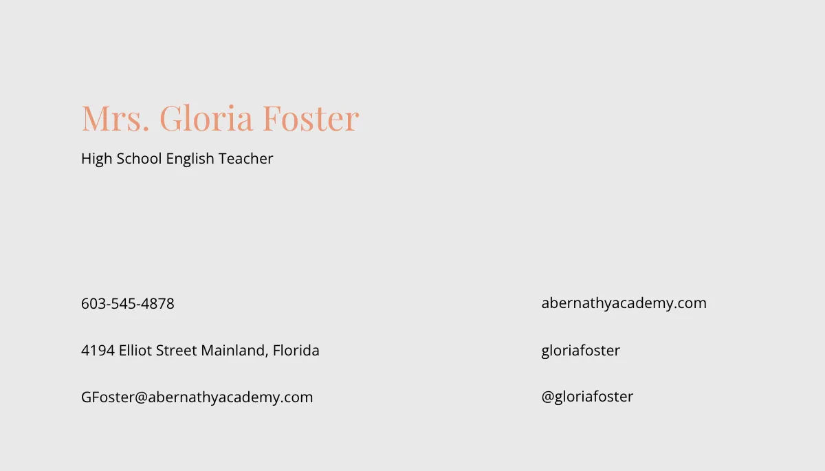 Free Minimal Teacher Business Card Template to Edit Online