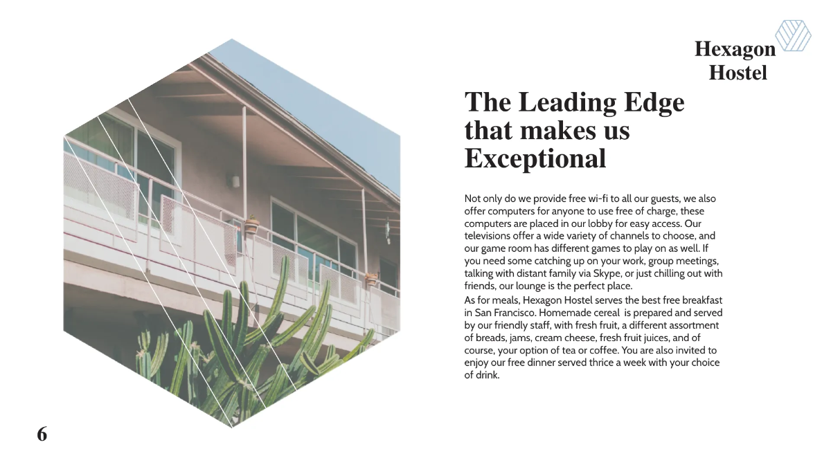 Free Hexagon Hostel Presentation Template to Edit Online