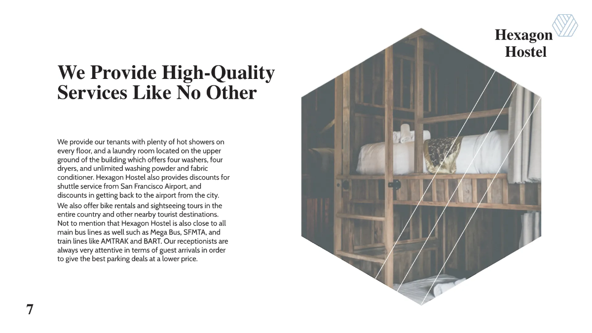 Free Hexagon Hostel Presentation Template to Edit Online