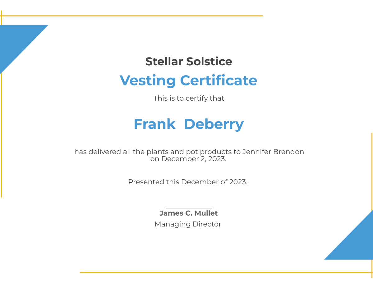 Vesting Certificate