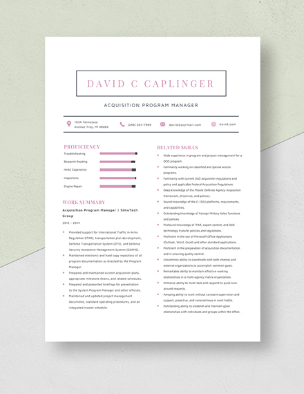 Acquisition Program Manager Resume Template