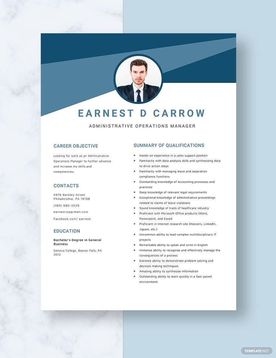 Free Administrative Operations Manager Resume Template