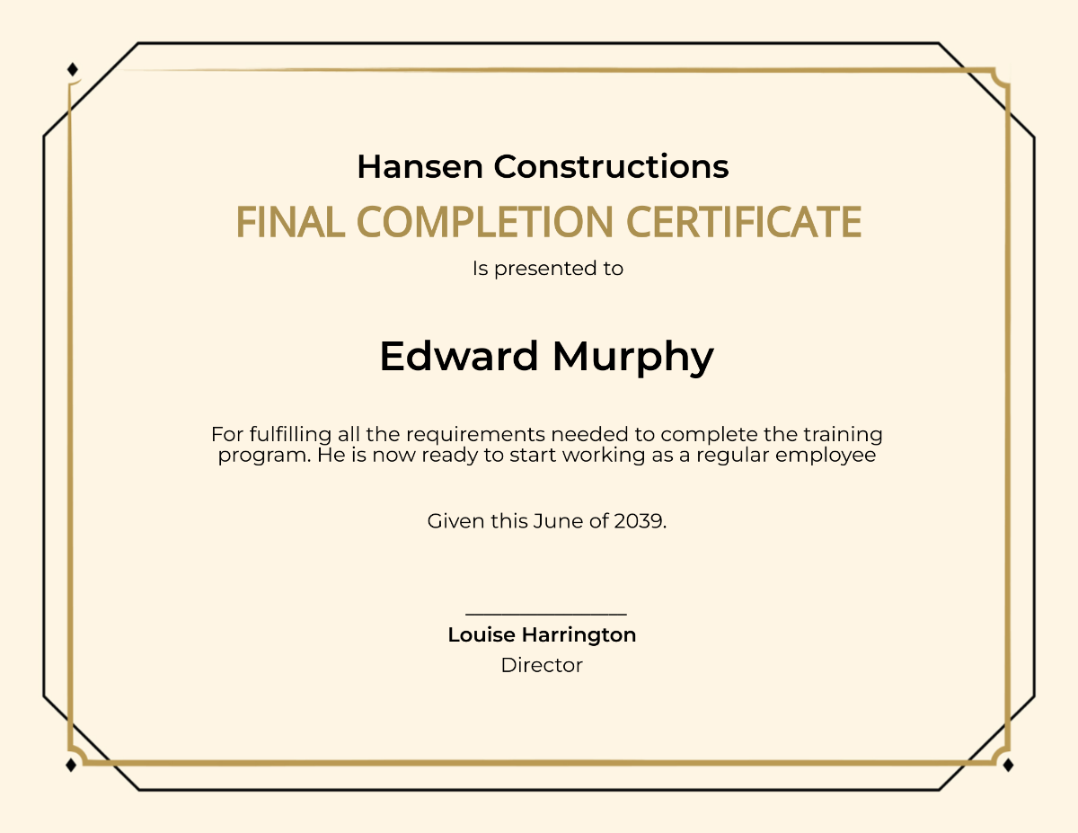 Final Completion Certificate Template