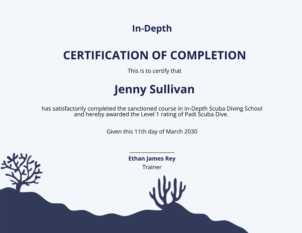 Scuba Diving School Certificate Template - Edit Online & Download