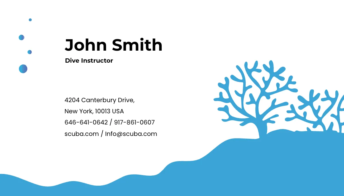 Free Scuba Diving School Business Card Template to Edit Online