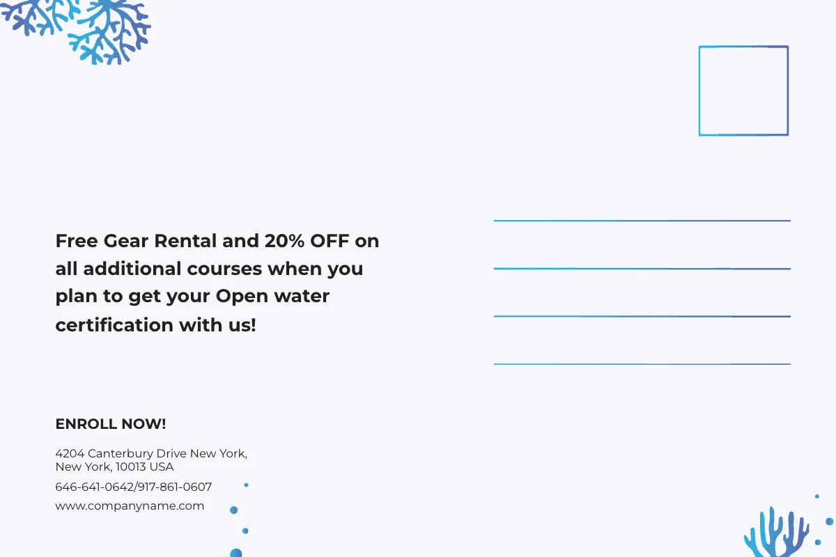 Free Scuba Diving School Postcard Template to Edit Online