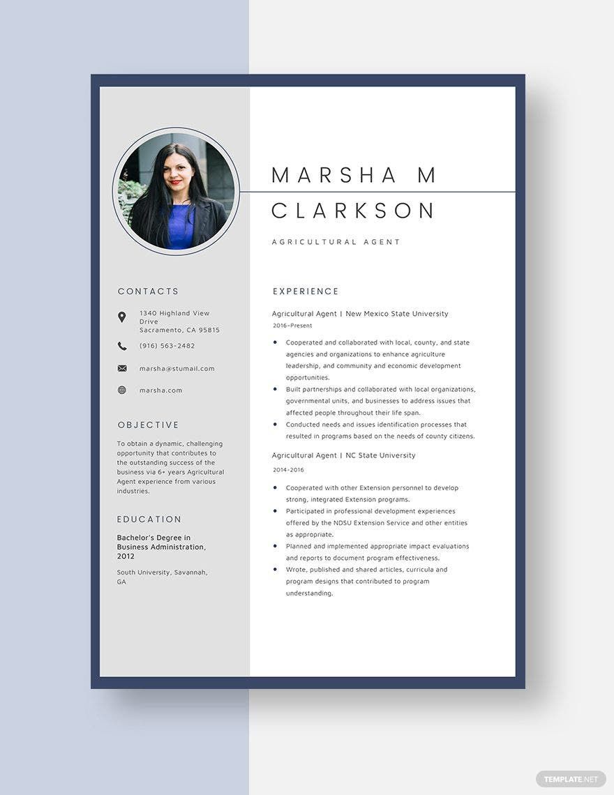 Free Agricultural Agent Resume