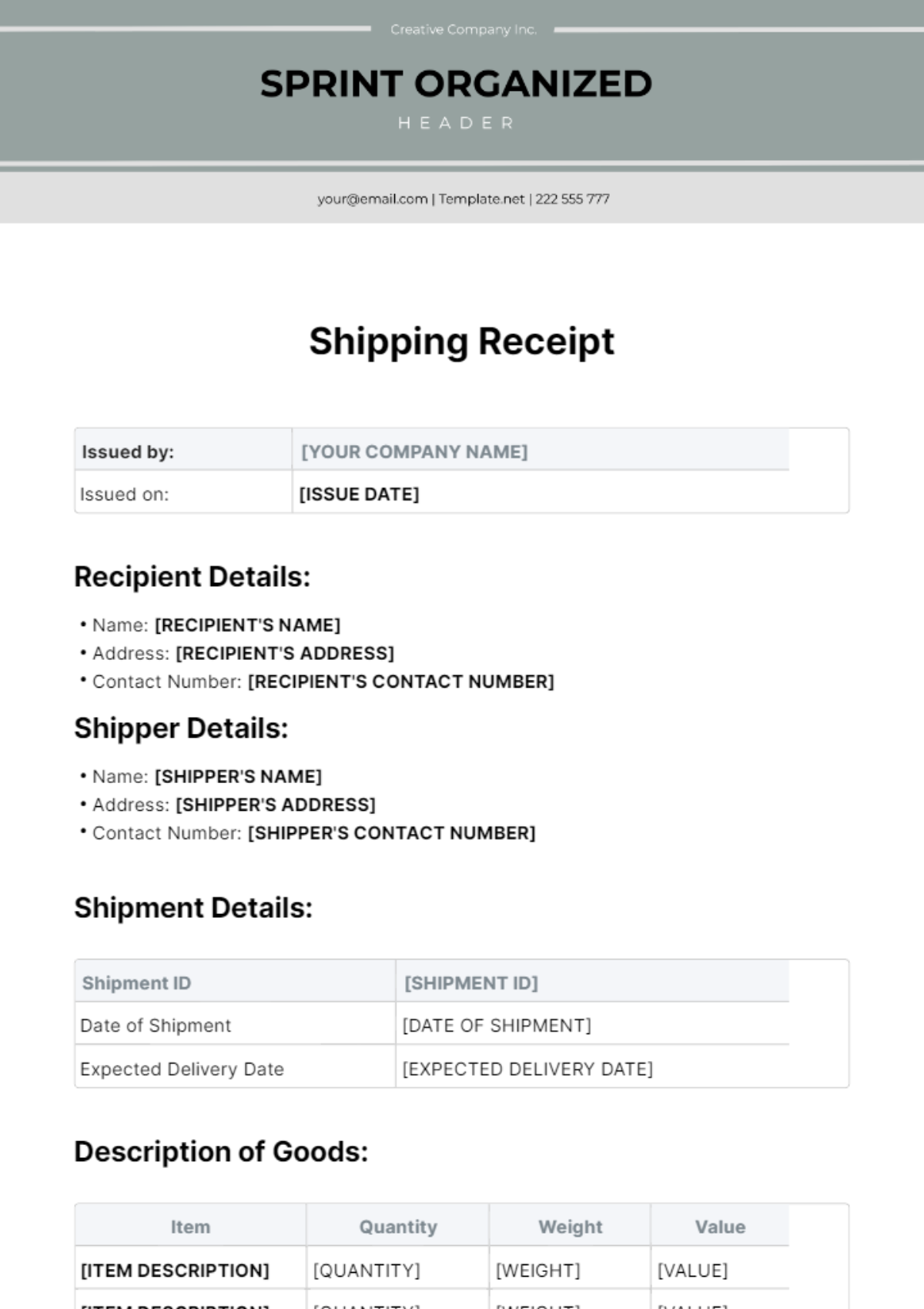 Free Shipping Receipt Template