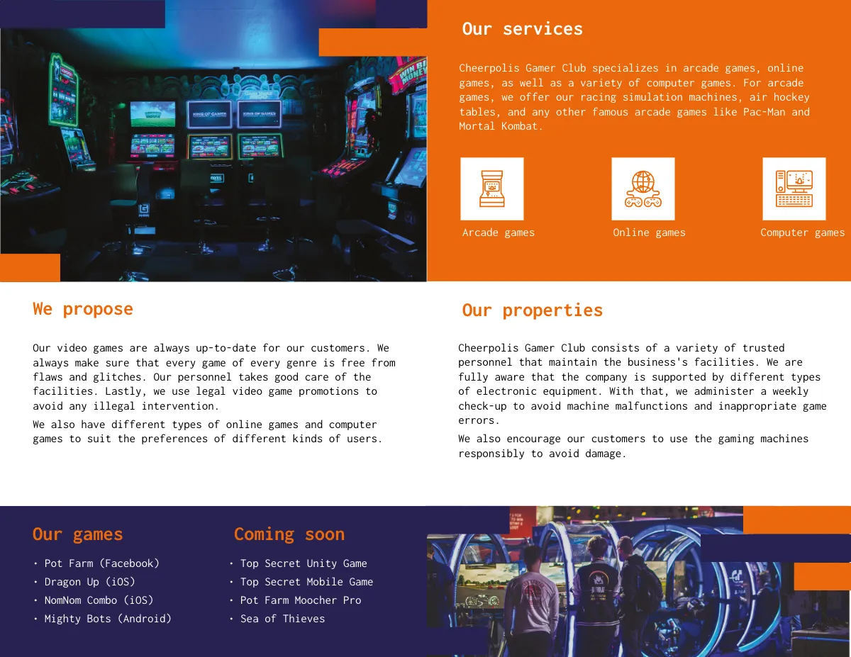 Free Gaming Company Bi-Fold Brochure Template to Edit Online