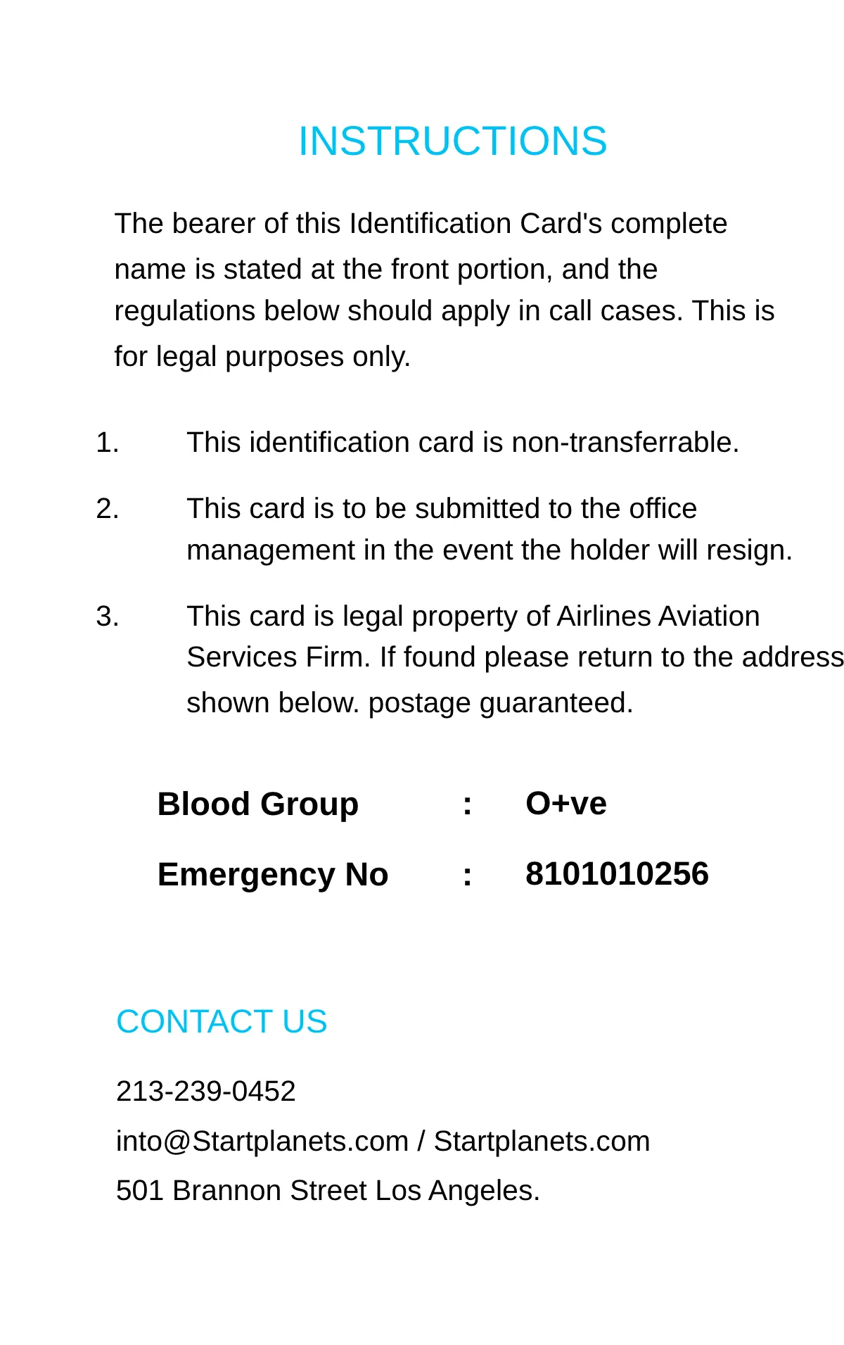 Free Airlines/Aviation Services ID Card Template to Edit Online