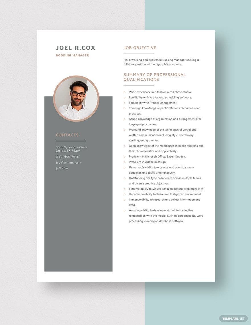 Booking Manager Resume