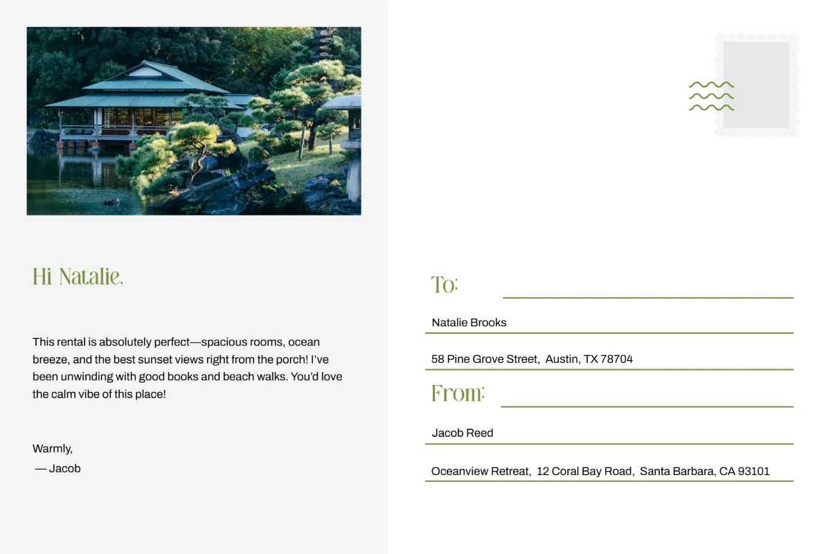 Free Vacation Rental Postcard Template to Edit Online