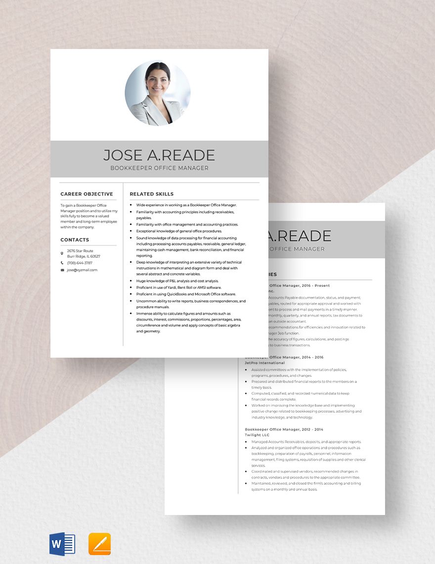 Bookkeeper Office Manager Resume