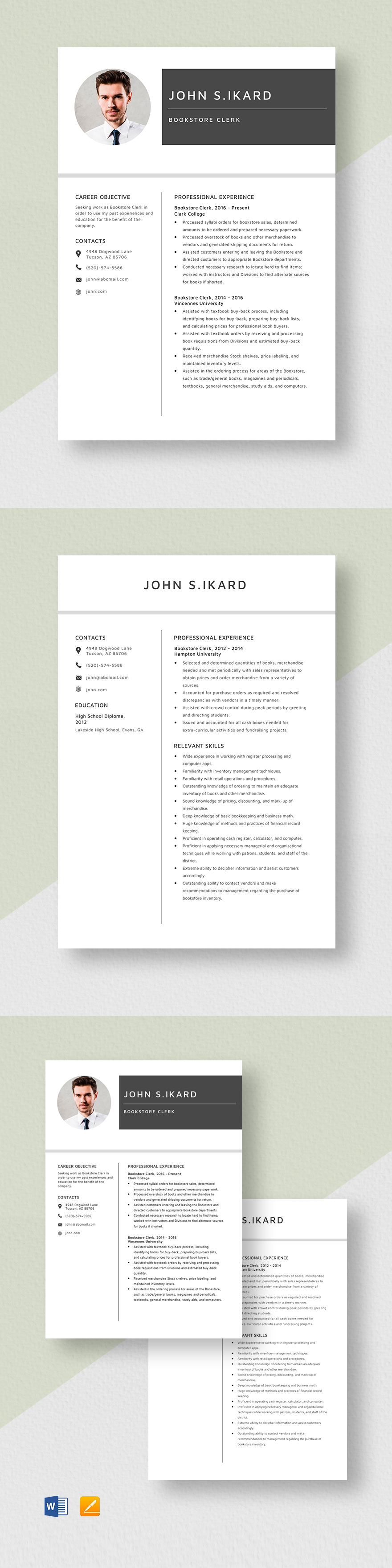 Free Bookstore Clerk Resume Template Word, Apple Pages