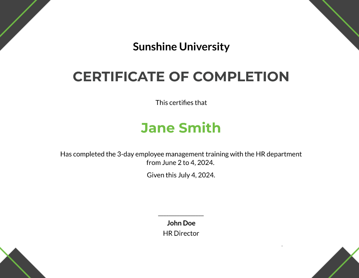 HR Training Completion Certificate