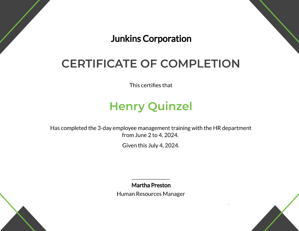 HR Training Completion Certificate Template