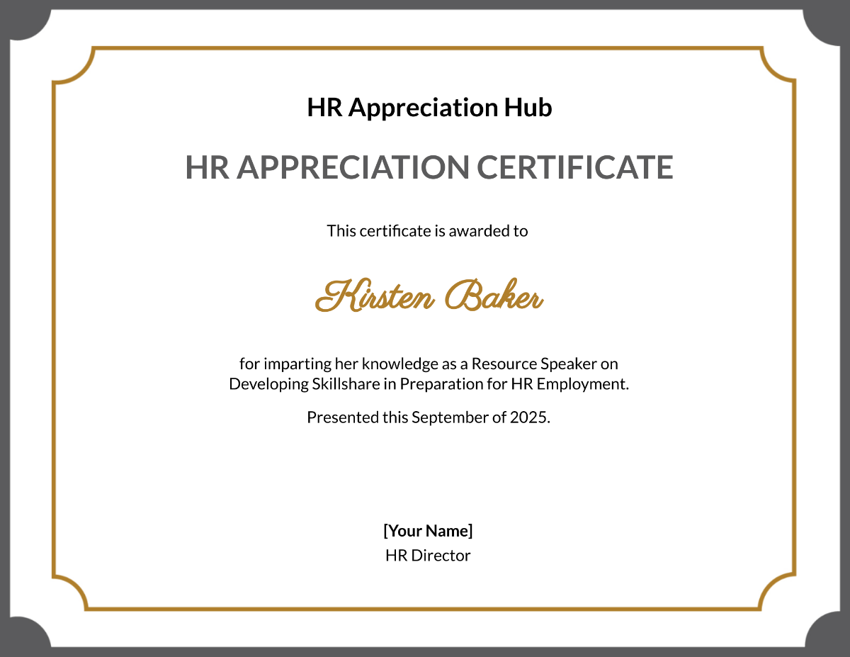 HR Appreciation Certificate