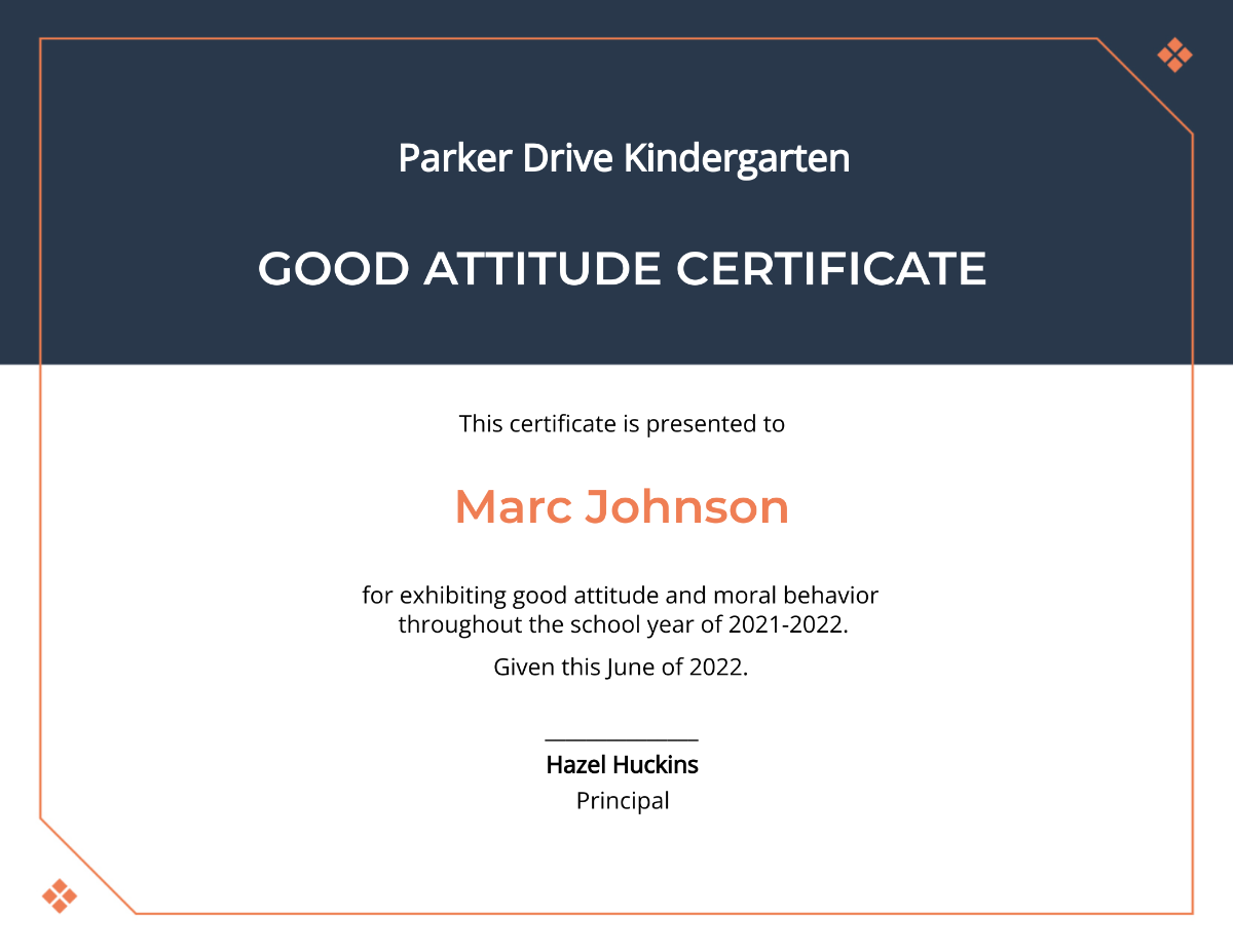 Good Attitude Certificate Template