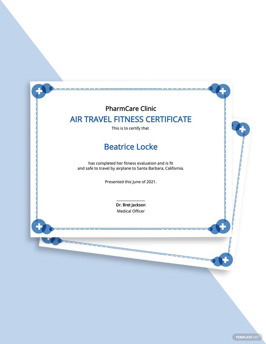 Air Travel Fitness Certificate Template